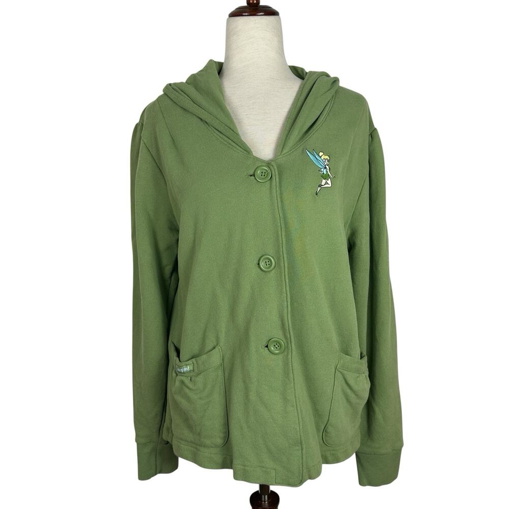 Disney Tinkerbell Hoodie Women XL Green French Terry Knit Cardigan Disneyland